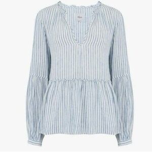 Rails Raylyn Stripe Peplum Top Size S Preppy Linen Blend Long Sleeve Pullover